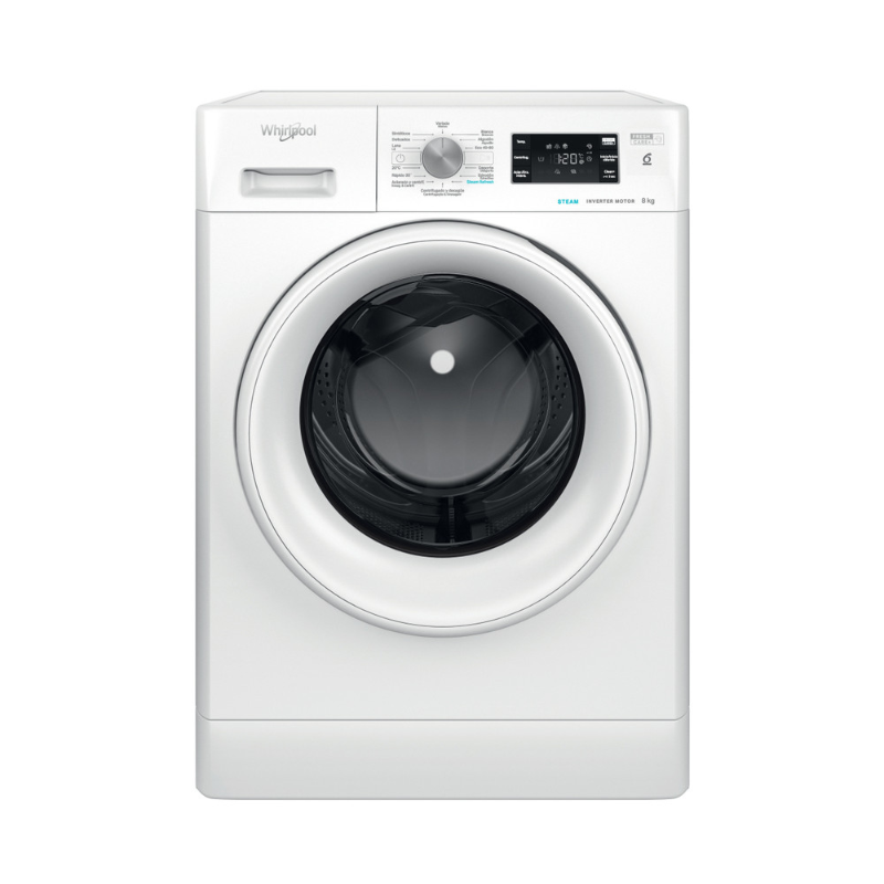 Whirlpool front-load washing machine, stainless steel, 8 kg and 1200 rpm