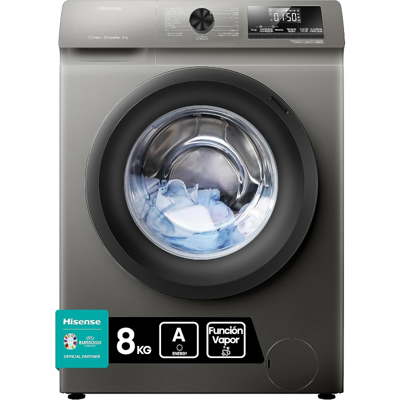 Hisense WFQP8014EVMT front-load washing machine, 8 kg, class A, stainless steel