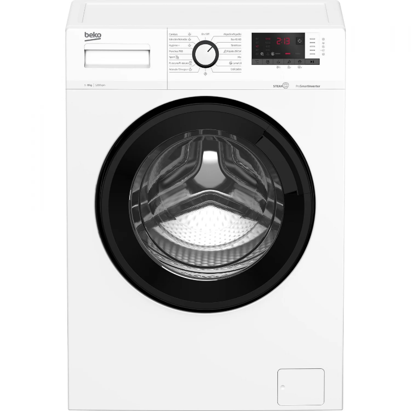 Beko front-load washing machine with stainless steel finish, 8 kg, 1200 rpm