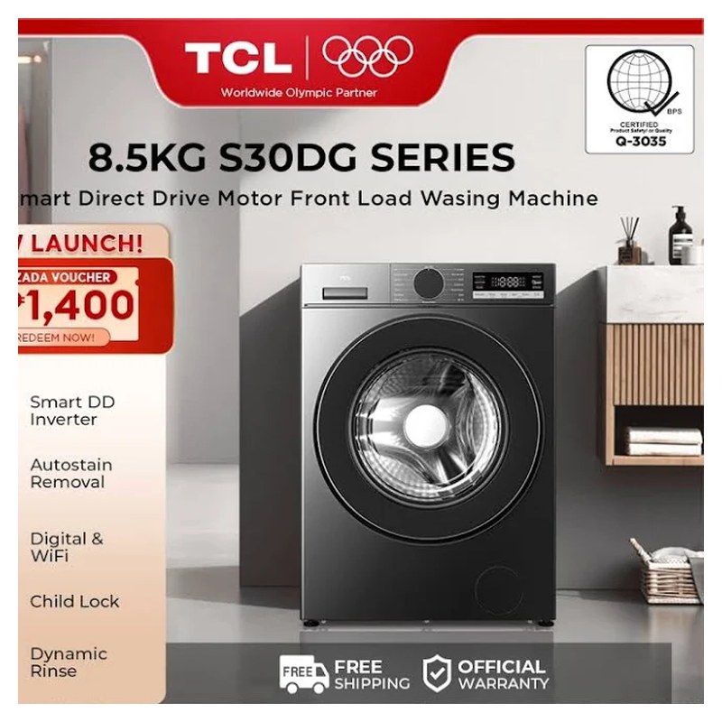 TCL TWF-S30DG Front Load Washing Machine, 8.5 kg